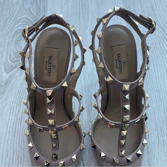 Valentino Garavani rockstud ankle strap high heel nude beige leather sz EU 38.5 - Picture 6 of 10